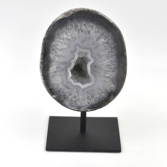 Agate / Chalcedony geode on metal stand (18)