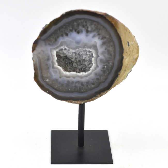 Agate / Chalcedony geode on metal stand (21)