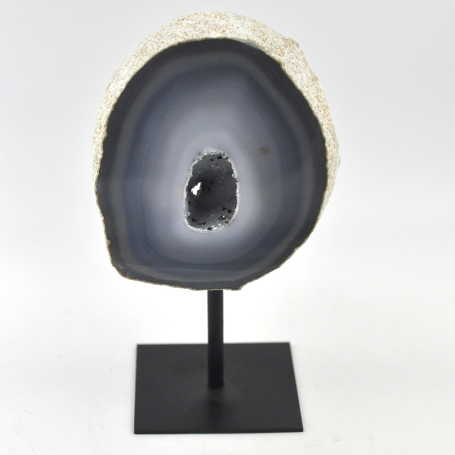 Agate / Chalcedony geode on metal stand (22)