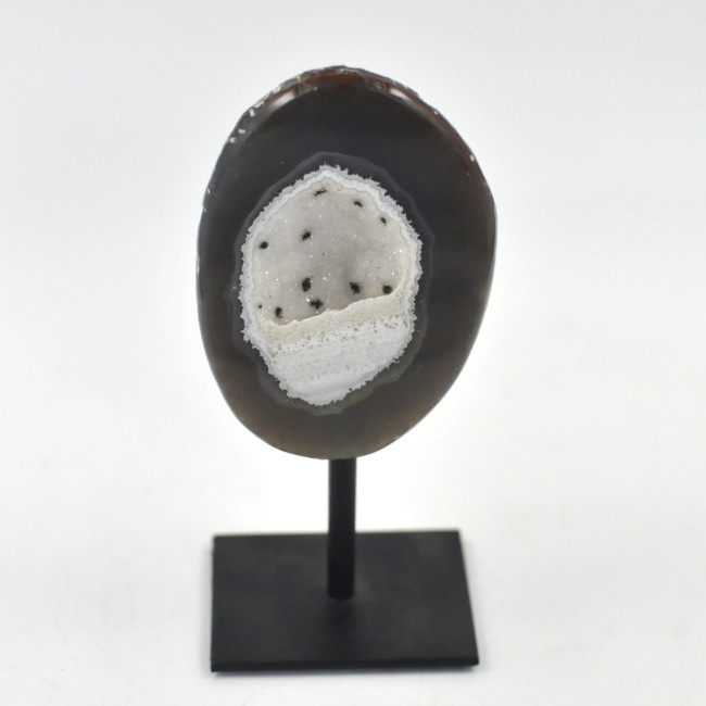 Agate / Chalcedony geode on metal stand (3)