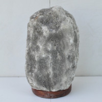 Himalaya salt lamp gray on wooden sockel 4PC