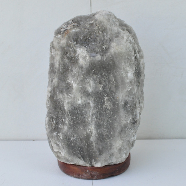 Himalaya salt lamp gray on wooden sockel 4PC