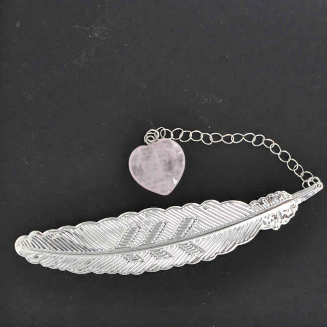Rose Quartz heart with feather 1PC