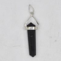 Shungite cut point (double-terminated) in silver-plated pendant 1PC